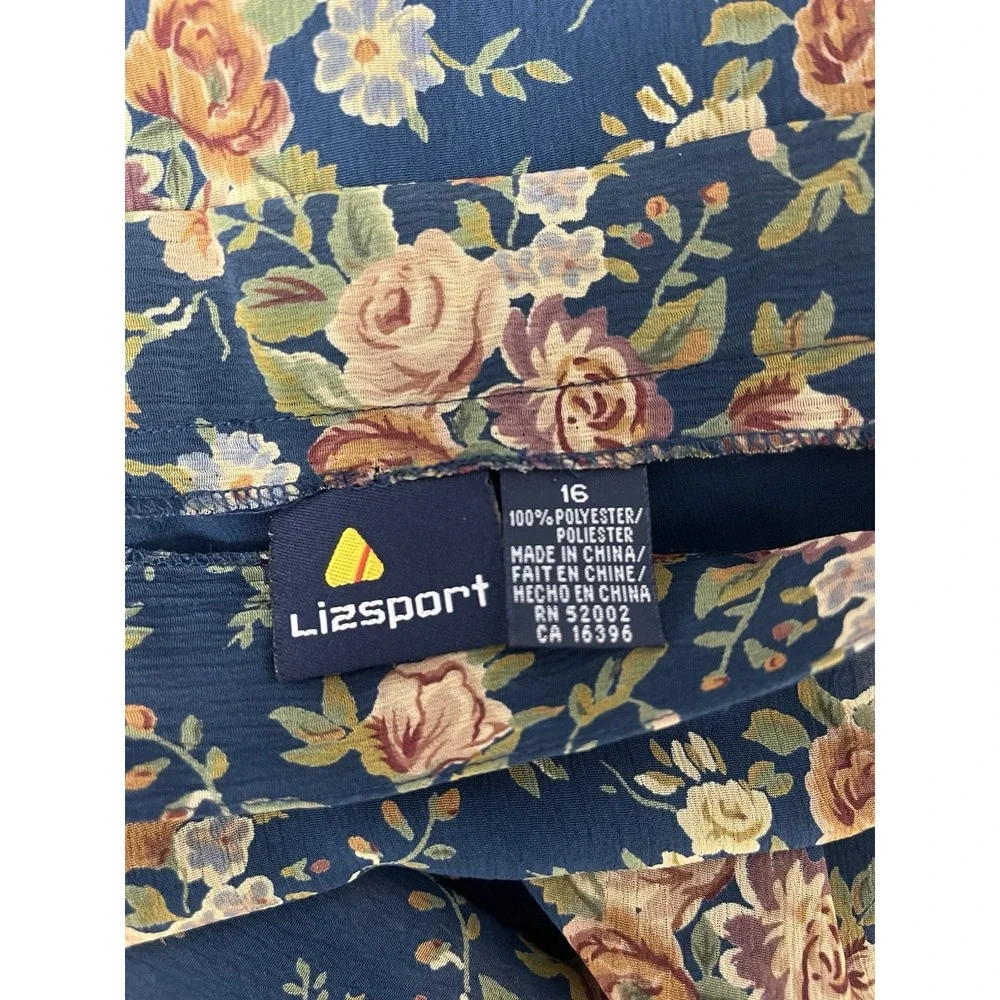 Vtg Liz Claiborne LizSport Blue Floral Maxi Skirt sz 16 Rose Tiered 90s Fairy‎ - Picture 8 of 10